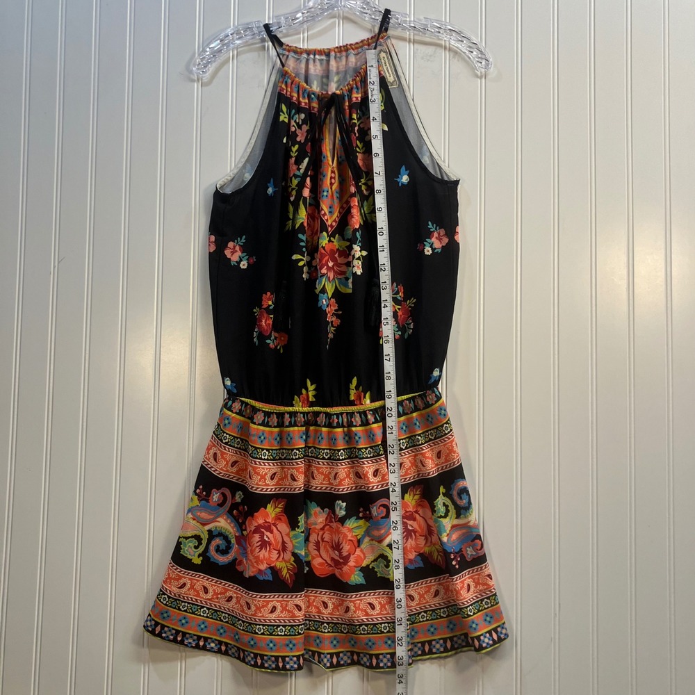 Flying Tomato Women S Black Floral Halter Mini Dress Tassel‎ Keyhole Gypsy Boho - Picture 8 of 10